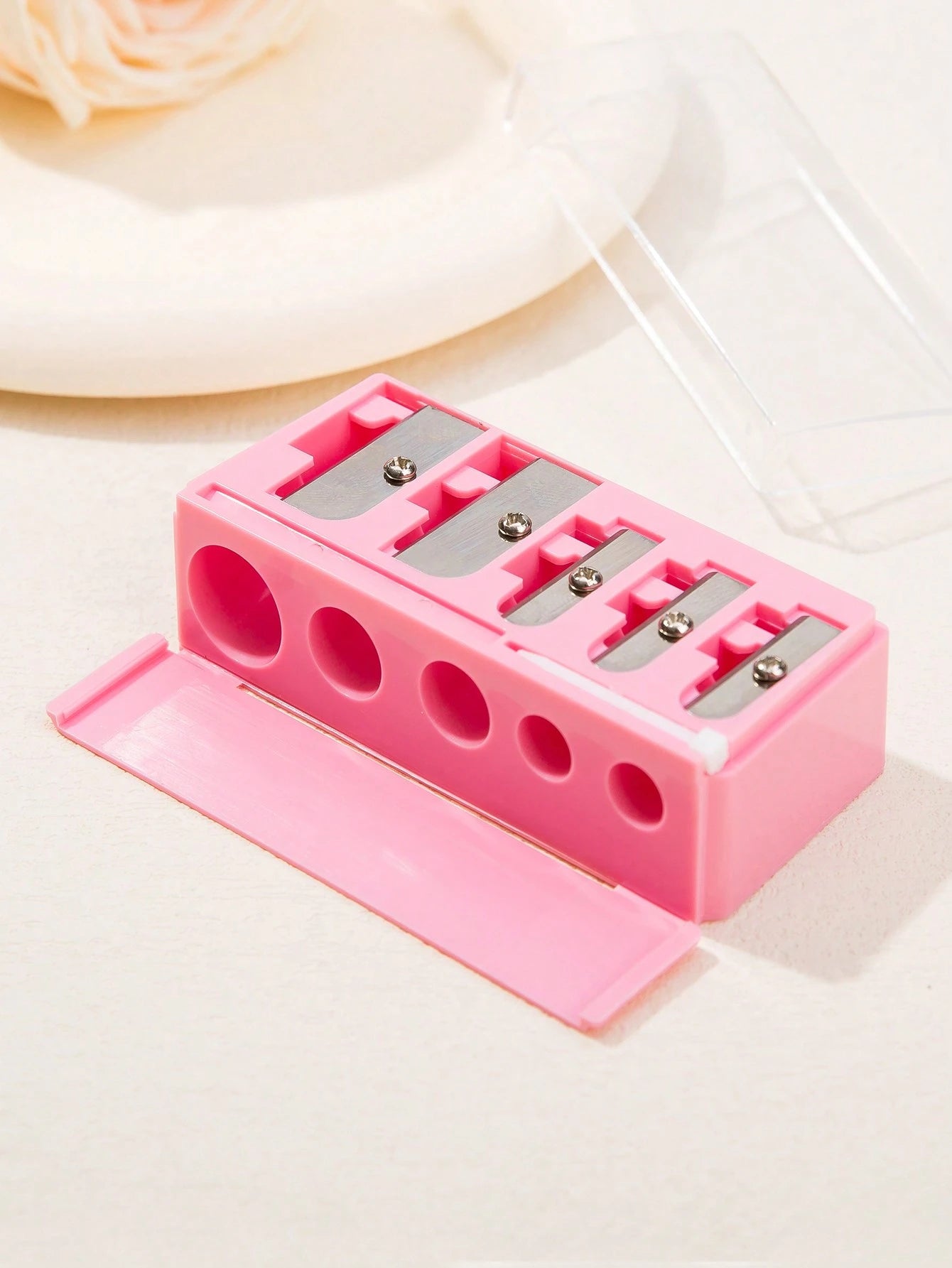 1pc Pink High-End 5-Hole Eyeliner, Eyebrow Pencil & Makeup Brush Sharpener, Convenient Multi-Function Rotating Pencil Sharpener,Makeup,Cheap,Room Decor,Vanity,Travel,Bedroom,Makeup Accessories,Cheap,S
