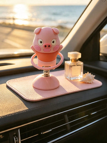 1pc Pink Pig Spring Rocking Car Figurine, Cute Office Desk Stress Relief Decor, Healing Gift For Best Friend, Super Girly Gift