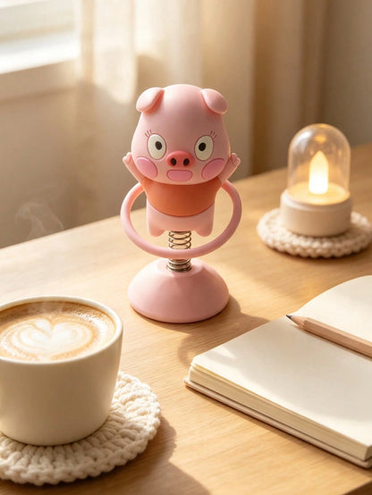1pc Pink Pig Spring Rocking Car Figurine, Cute Office Desk Stress Relief Decor, Healing Gift For Best Friend, Super Girly Gift