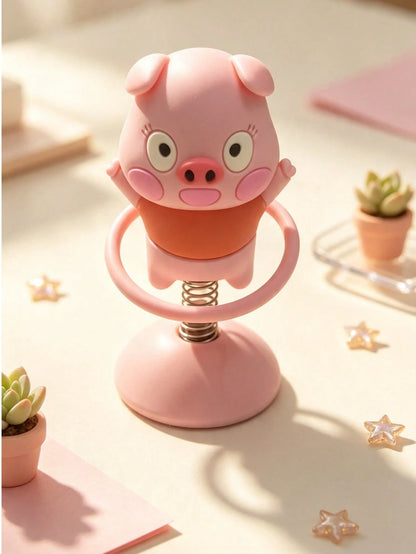 1pc Pink Pig Spring Rocking Car Figurine, Cute Office Desk Stress Relief Decor, Healing Gift For Best Friend, Super Girly Gift