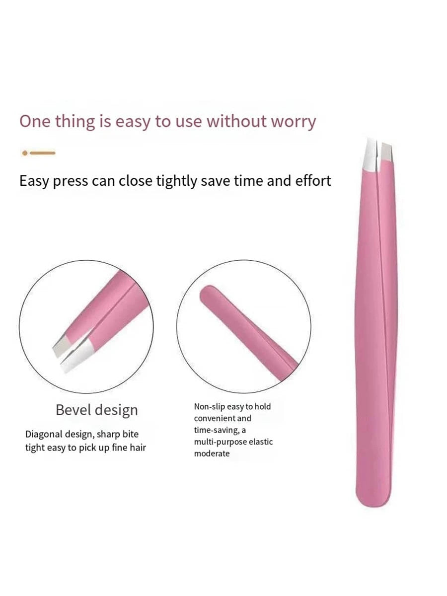 1pc Pink Stainless Steel Eyebrow Tweezers For Plucking Hair, Beard, Eyelashes And Eyebrows,Makeup,Cheap,Room Decor,Vanity,Travel,Bedroom,Makeup Accessories,Tweezers,Cheap,Stocking Stuffers,Makeup,Make
