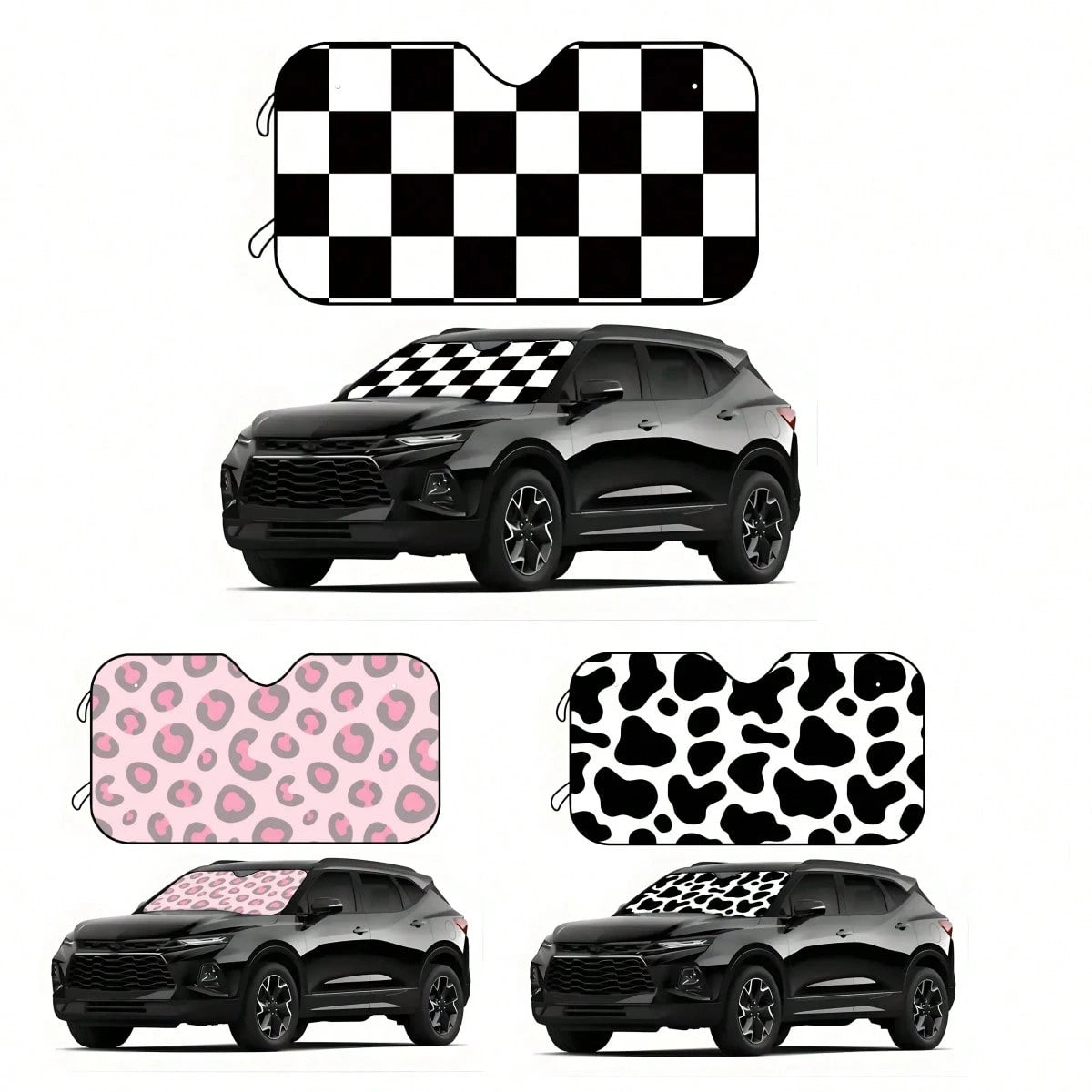 1pc Plaid Pattern Printed Car Front Windshield Sun Shade Decor Vehicle Sun Visor UV Reflector Sun Protection Cover Keeps Vehicle Cool