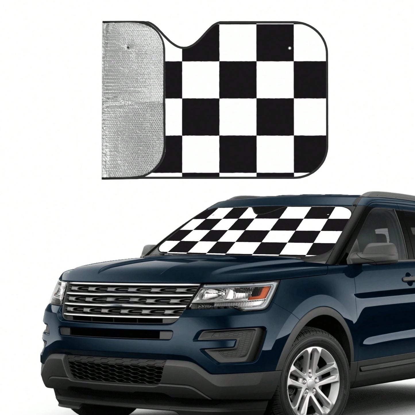 1pc Plaid Pattern Printed Car Front Windshield Sun Shade Decor Vehicle Sun Visor UV Reflector Sun Protection Cover Keeps Vehicle Cool