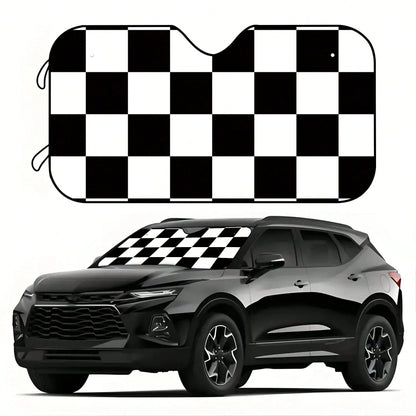1pc Plaid Pattern Printed Car Front Windshield Sun Shade Decor Vehicle Sun Visor UV Reflector Sun Protection Cover Keeps Vehicle Cool