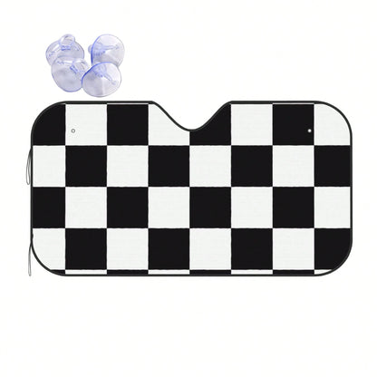 1pc Plaid Pattern Printed Car Front Windshield Sun Shade Decor Vehicle Sun Visor UV Reflector Sun Protection Cover Keeps Vehicle Cool