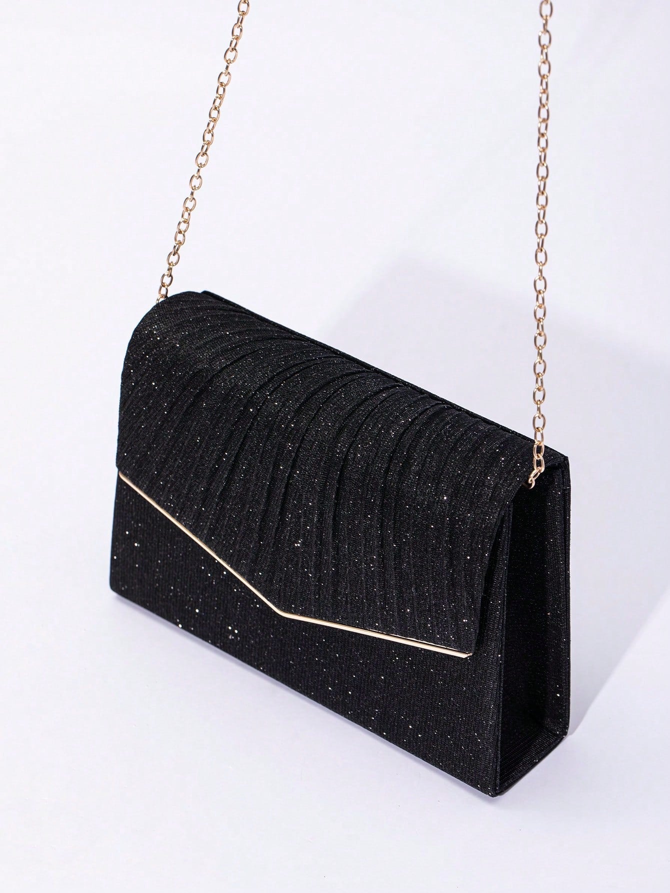 1pc Plain Color V-Edged Glitter Flap Crossbody Clutch Bag, Minimalist & Elegant For Women, Suitable For Evening, Party, Wedding