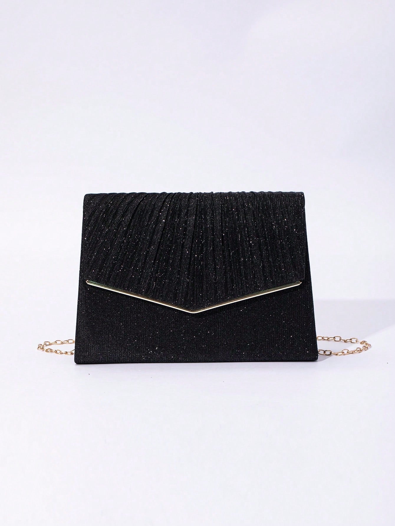 1pc Plain Color V-Edged Glitter Flap Crossbody Clutch Bag, Minimalist & Elegant For Women, Suitable For Evening, Party, Wedding