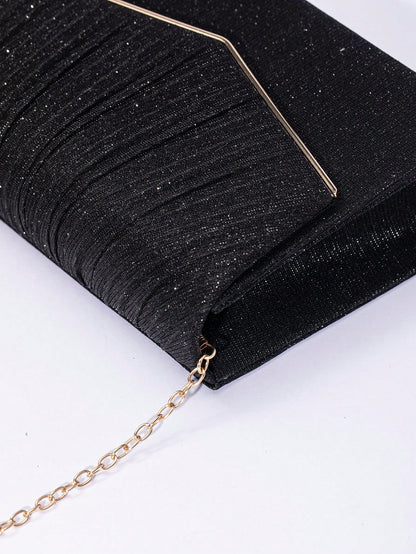 1pc Plain Color V-Edged Glitter Flap Crossbody Clutch Bag, Minimalist & Elegant For Women, Suitable For Evening, Party, Wedding