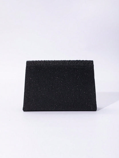 1pc Plain Color V-Edged Glitter Flap Crossbody Clutch Bag, Minimalist & Elegant For Women, Suitable For Evening, Party, Wedding