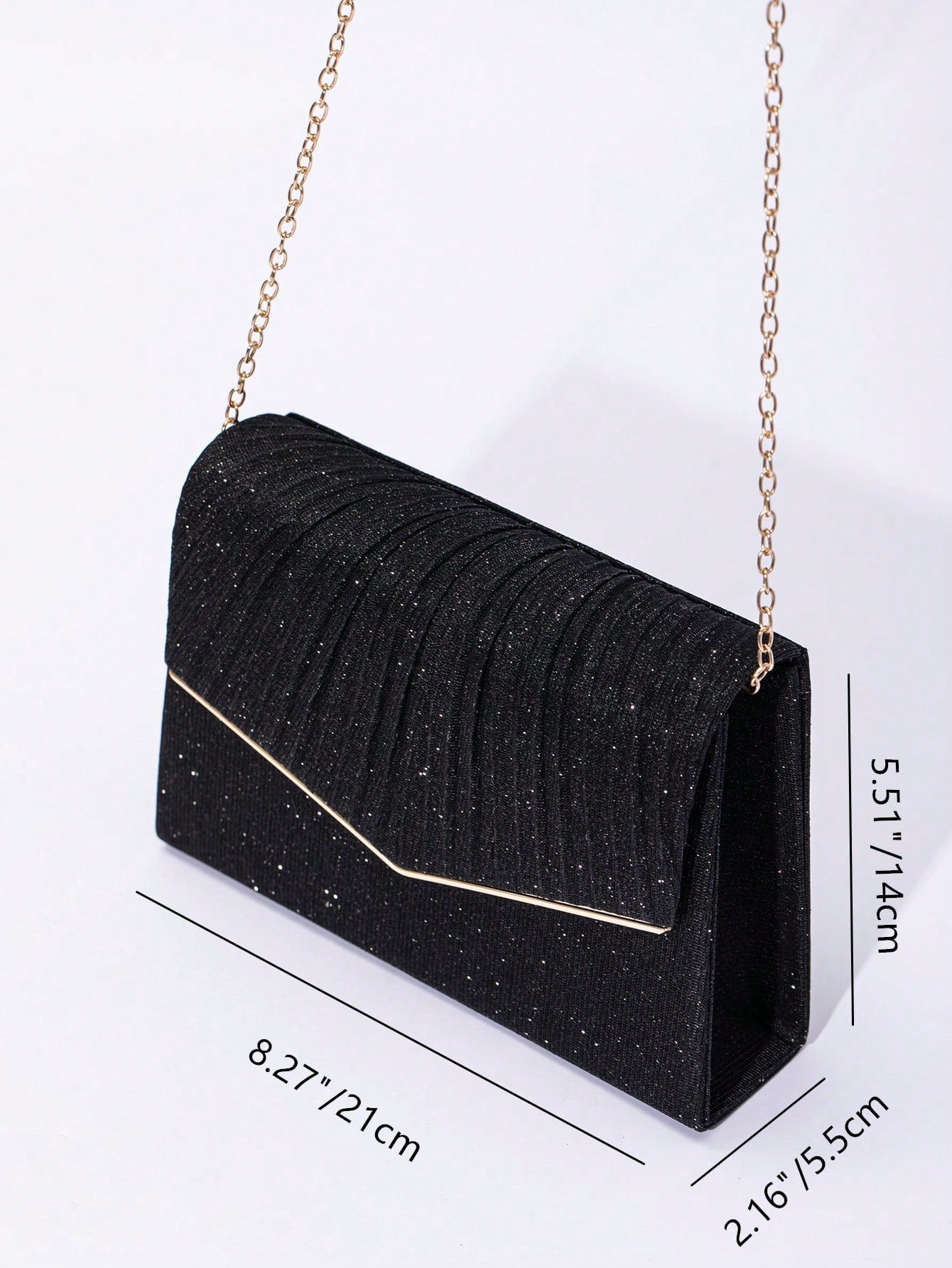 1pc Plain Color V-Edged Glitter Flap Crossbody Clutch Bag, Minimalist & Elegant For Women, Suitable For Evening, Party, Wedding
