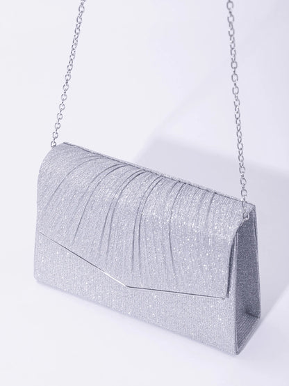 1pc Plain Color V-Edged Glitter Flap Crossbody Clutch Bag, Minimalist & Elegant For Women, Suitable For Evening, Party, Wedding