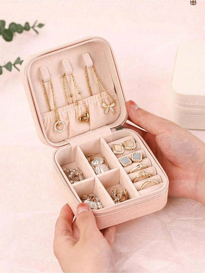 1pc Portable Jewelry Case Small Jewelry Boxes For Women Simple Home Jewelry Organizer Travel Organizer Fine Mini Storage Box For Earrings Jewelry Zipper Case For Earrings Rings Necklaces Bracelets Por