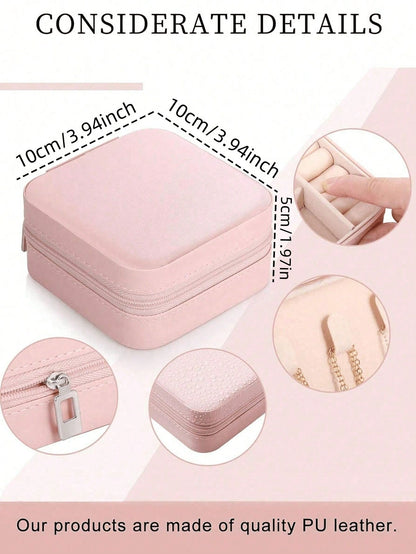 1pc Portable Jewelry Case Small Jewelry Boxes For Women Simple Home Jewelry Organizer Travel Organizer Fine Mini Storage Box For Earrings Jewelry Zipper Case For Earrings Rings Necklaces Bracelets Por