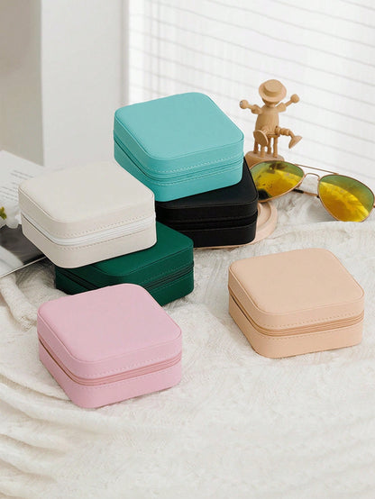 1pc Portable Jewelry Case Small Jewelry Boxes For Women Simple Home Jewelry Organizer Travel Organizer Fine Mini Storage Box For Earrings Jewelry Zipper Case For Earrings Rings Necklaces Bracelets Por