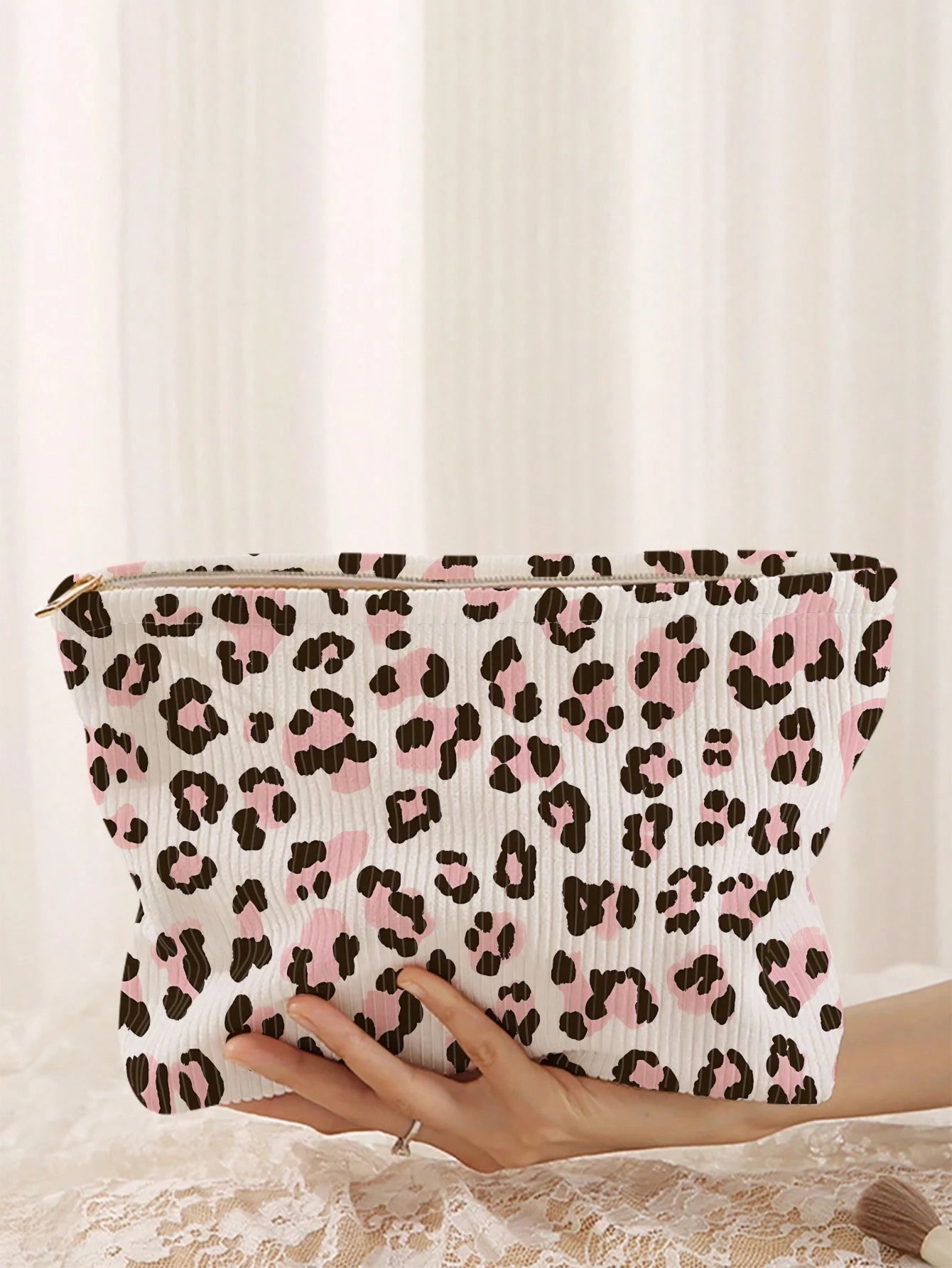 1pc Portable Leopard Print Cosmetic Bag, Double-Sided Pattern Zipper Makeup Pouch, Multifunctional Travel Toiletry Organizer,Fall Decor,Autumn Decor,Room Decor