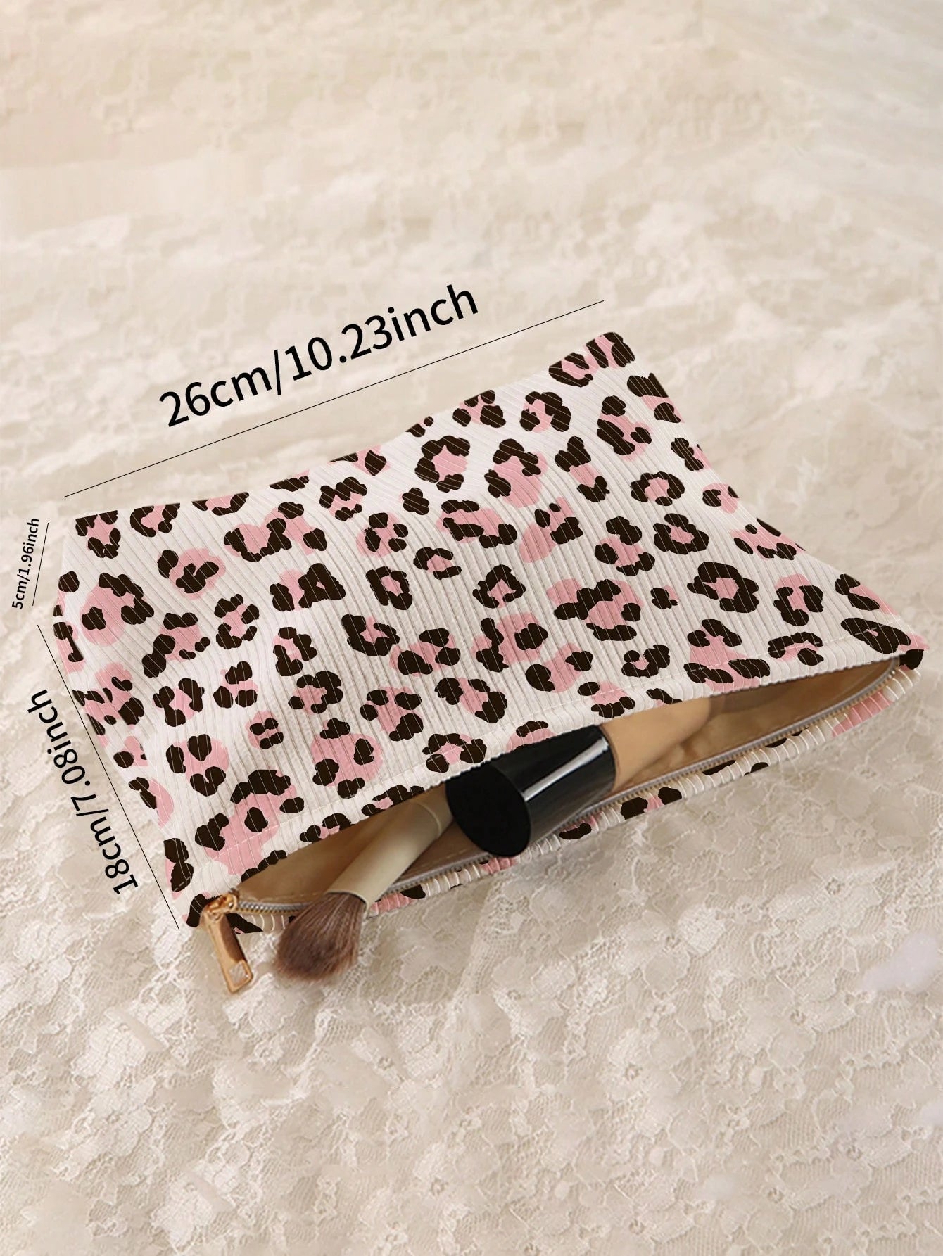 1pc Portable Leopard Print Cosmetic Bag, Double-Sided Pattern Zipper Makeup Pouch, Multifunctional Travel Toiletry Organizer,Fall Decor,Autumn Decor,Room Decor