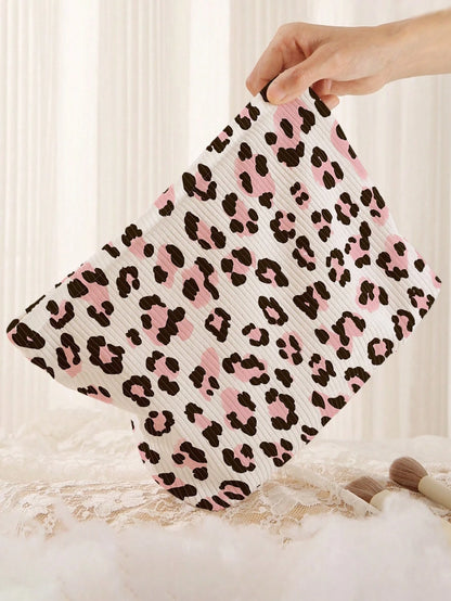 1pc Portable Leopard Print Cosmetic Bag, Double-Sided Pattern Zipper Makeup Pouch, Multifunctional Travel Toiletry Organizer,Fall Decor,Autumn Decor,Room Decor