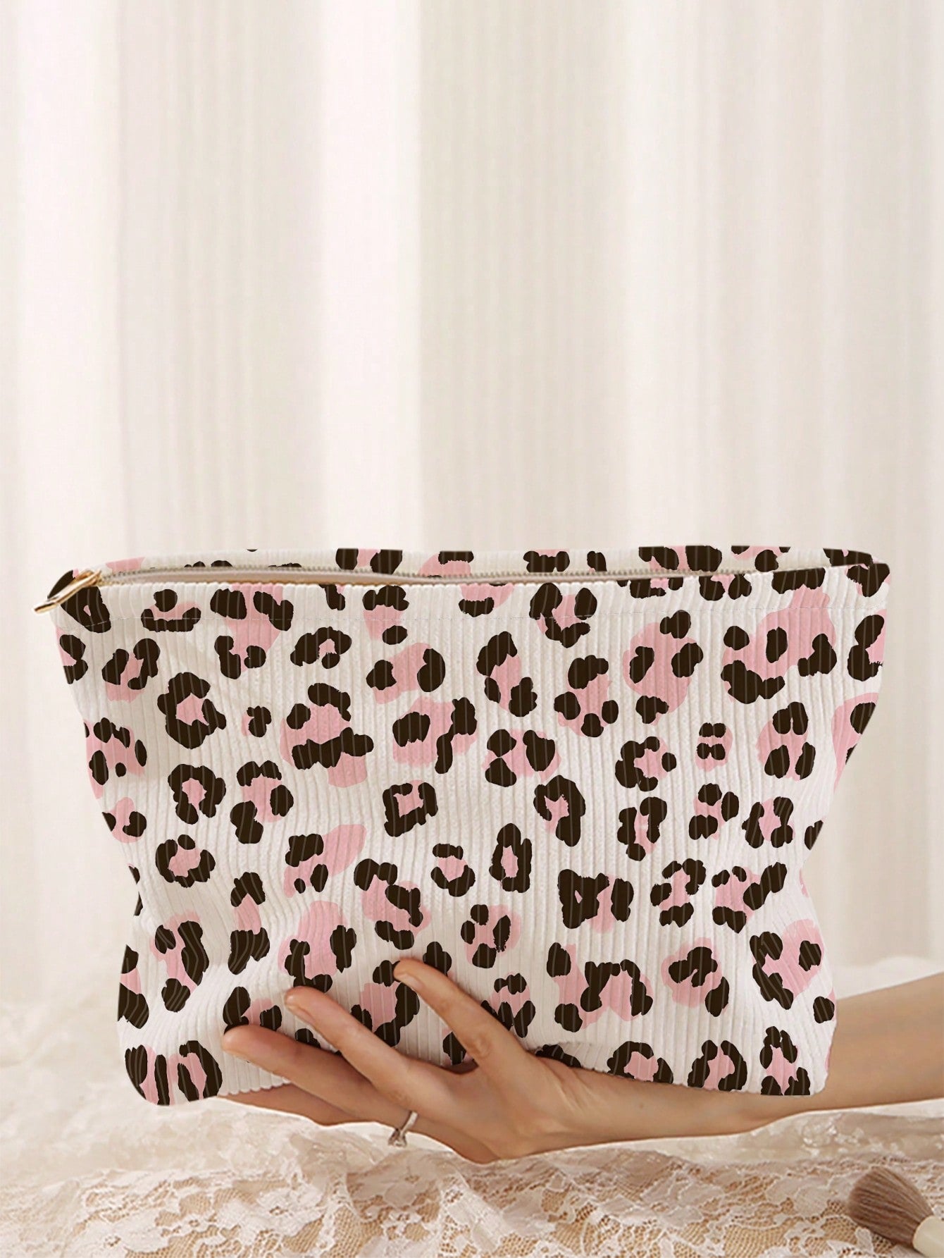 1pc Portable Leopard Print Cosmetic Bag, Double-Sided Pattern Zipper Makeup Pouch, Multifunctional Travel Toiletry Organizer,Fall Decor,Autumn Decor,Room Decor