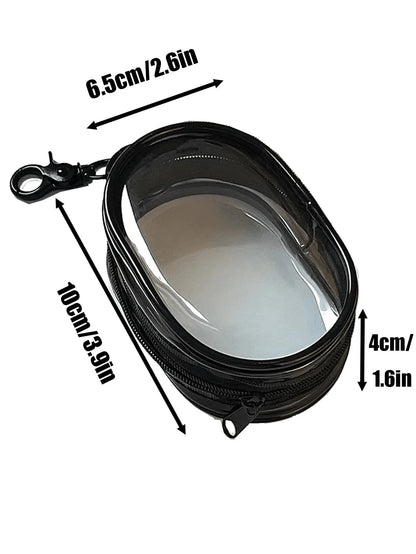 1pc Portable Mini Transparent Zipper Storage Bag, Bag Accessory, Compact Multifunctional Organizer Bag, Earphone And Charger Storage Box With Keychain, Transparent Travel Accessory, Black And White Co