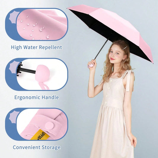 1PC Portable Mini Travel Umbrella, Compact Pocket Umbrella With Storage Case, UV Protection Sun & Rain 2-In-1 Folding Umbrella For Women & Kids, Easy To Carry In Backpack Purse