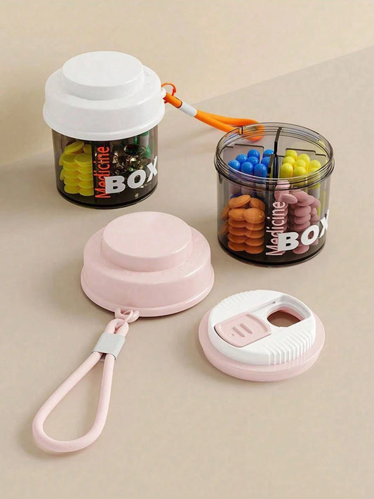 1pc Portable Sealed Pill Box, Travel Essential, Mini Multi-Functional Pill Storage Box, Moisture-Proof, Unisex, White And Pink (Lid, Lanyard Style And Color Random)