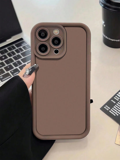 1pc Precision Hole Solid Brown Personalized Pattern Full Coverage TPU Shockproof Phone Case Compatible With Apple 16 15 14 13 12 11 Pro Max, A/S Series, S20/S20 Ultra/S20 Plus/S21 Plus/S21 Ultra/S21/S