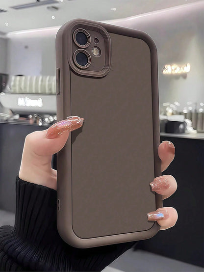 1pc Precision Hole Solid Brown Personalized Pattern Full Coverage TPU Shockproof Phone Case Compatible With Apple 16 15 14 13 12 11 Pro Max, A/S Series, S20/S20 Ultra/S20 Plus/S21 Plus/S21 Ultra/S21/S