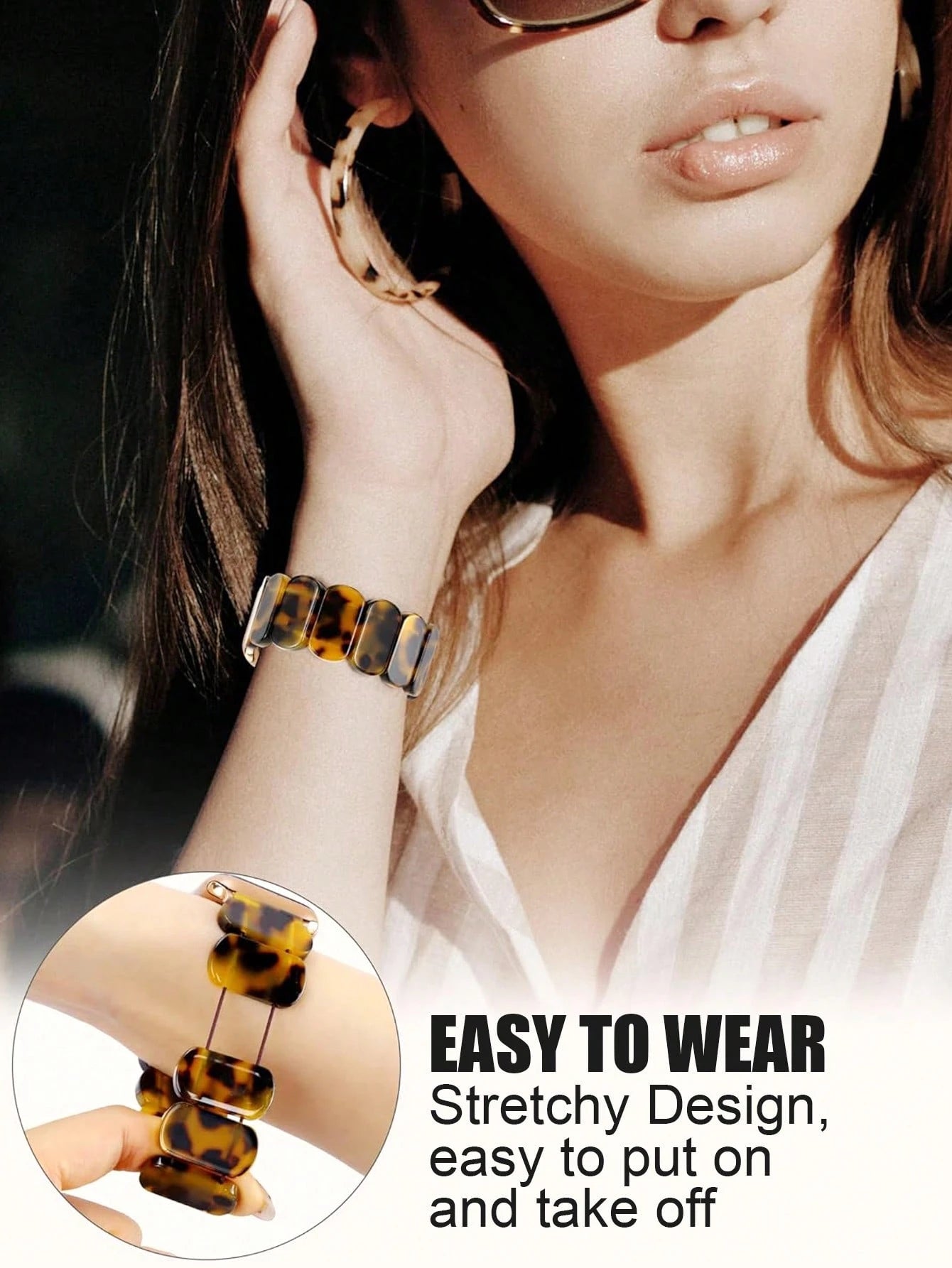 1pc Premium Minimalist Women's Watch Band, Suitable For Work/Party/Shopping, Oval Resin Elastic Cord Style, Lightweight Breathable Easy To Wear, Water Resistant Anti-Scratch, Professionally Fits Ultra