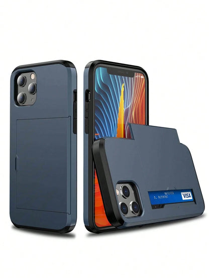 1pc Premium PC Sliding Card Color Changing Anti-Dust Anti-Slip Phone Case Compatible With IPhone 11 12 13 14 15 16 17 Pro Max, S21 S22 S23 S24 [The Black Protective Parts At The Top And Bottom Are Onl