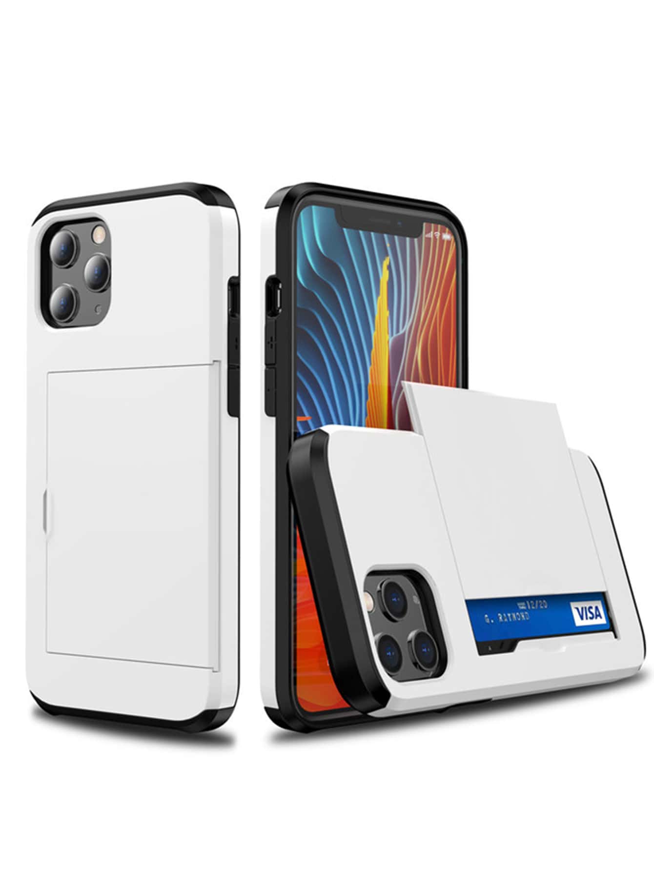 1pc Premium PC Sliding Card Color Changing Anti-Dust Anti-Slip Phone Case Compatible With IPhone 11 12 13 14 15 16 17 Pro Max, S21 S22 S23 S24 [The Black Protective Parts At The Top And Bottom Are Onl