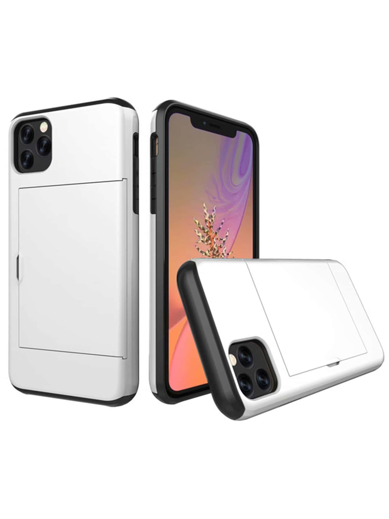 1pc Premium PC Sliding Card Color Changing Anti-Dust Anti-Slip Phone Case Compatible With IPhone 11 12 13 14 15 16 17 Pro Max, S21 S22 S23 S24 [The Black Protective Parts At The Top And Bottom Are Onl