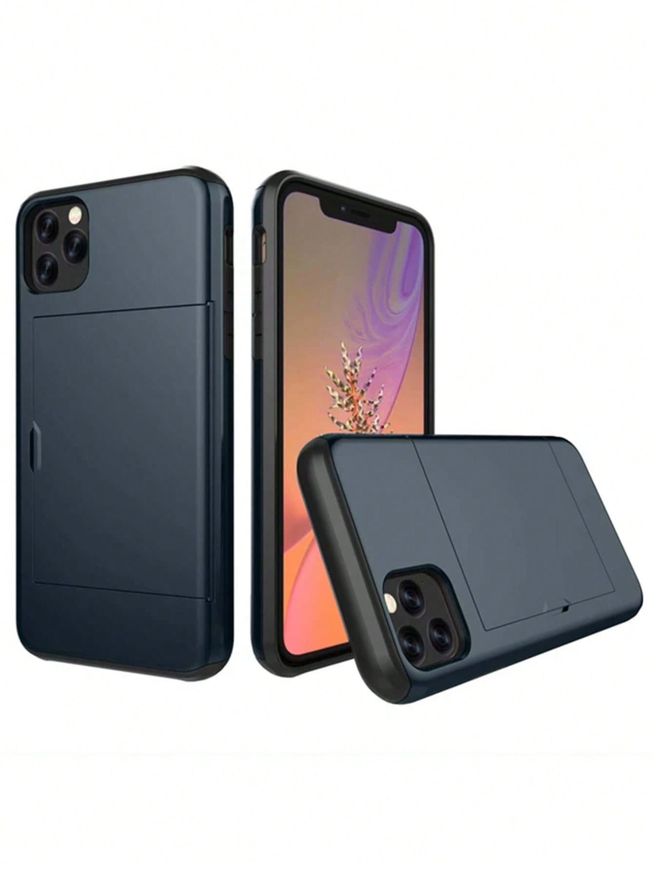 1pc Premium PC Sliding Card Color Changing Anti-Dust Anti-Slip Phone Case Compatible With IPhone 11 12 13 14 15 16 17 Pro Max, S21 S22 S23 S24 [The Black Protective Parts At The Top And Bottom Are Onl