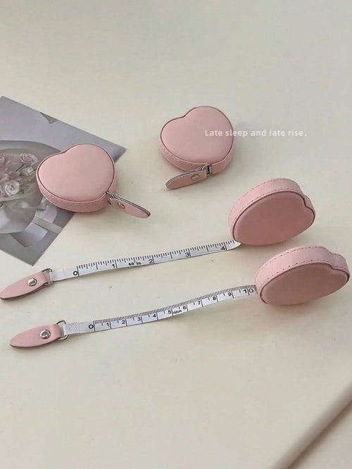 1pc PU Leather Heart-Shaped Retractable Ruler Waist Bust Measuring Tape, 59.06 Inch Multi-Functional Mini Ruler Heart-Shaped Measuring Tape 1.5m Waist Bust Leather Ruler Portable Household Measurement