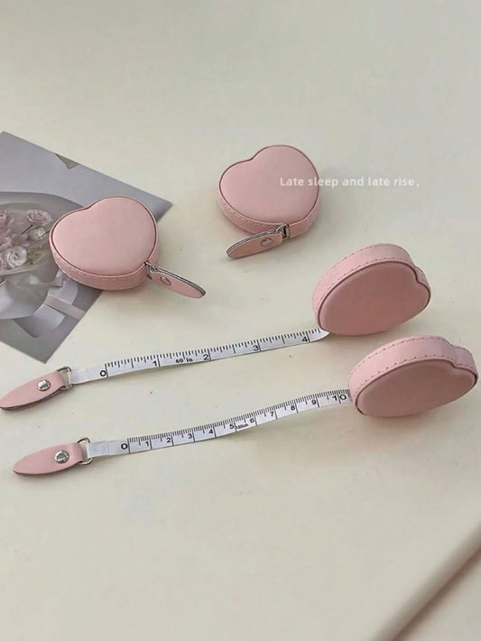 1pc PU Leather Heart-Shaped Retractable Ruler Waist Bust Measuring Tape, 59.06 Inch Multi-Functional Mini Ruler Heart-Shaped Measuring Tape 1.5m Waist Bust Leather Ruler Portable Household Measurement