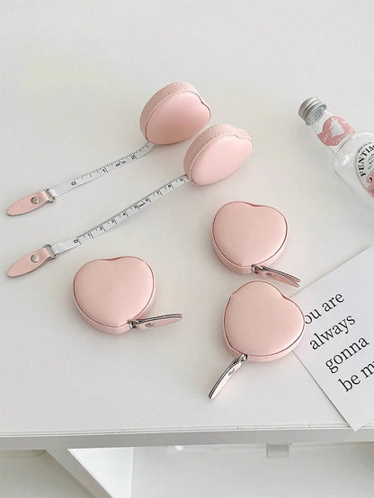 1pc PU Leather Heart-Shaped Retractable Ruler Waist Bust Measuring Tape, 59.06 Inch Multi-Functional Mini Ruler Heart-Shaped Measuring Tape 1.5m Waist Bust Leather Ruler Portable Household Measurement