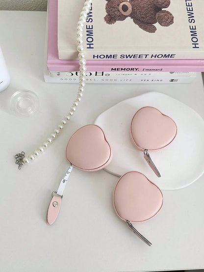 1pc PU Leather Heart-Shaped Retractable Ruler Waist Bust Measuring Tape, 59.06 Inch Multi-Functional Mini Ruler Heart-Shaped Measuring Tape 1.5m Waist Bust Leather Ruler Portable Household Measurement