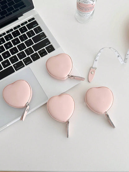 1pc PU Leather Heart-Shaped Retractable Ruler Waist Bust Measuring Tape, 59.06 Inch Multi-Functional Mini Ruler Heart-Shaped Measuring Tape 1.5m Waist Bust Leather Ruler Portable Household Measurement
