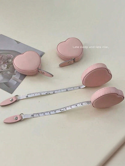 1pc PU Leather Heart-Shaped Retractable Ruler Waist Bust Measuring Tape, 59.06 Inch Multi-Functional Mini Ruler Heart-Shaped Measuring Tape 1.5m Waist Bust Leather Ruler Portable Household Measurement