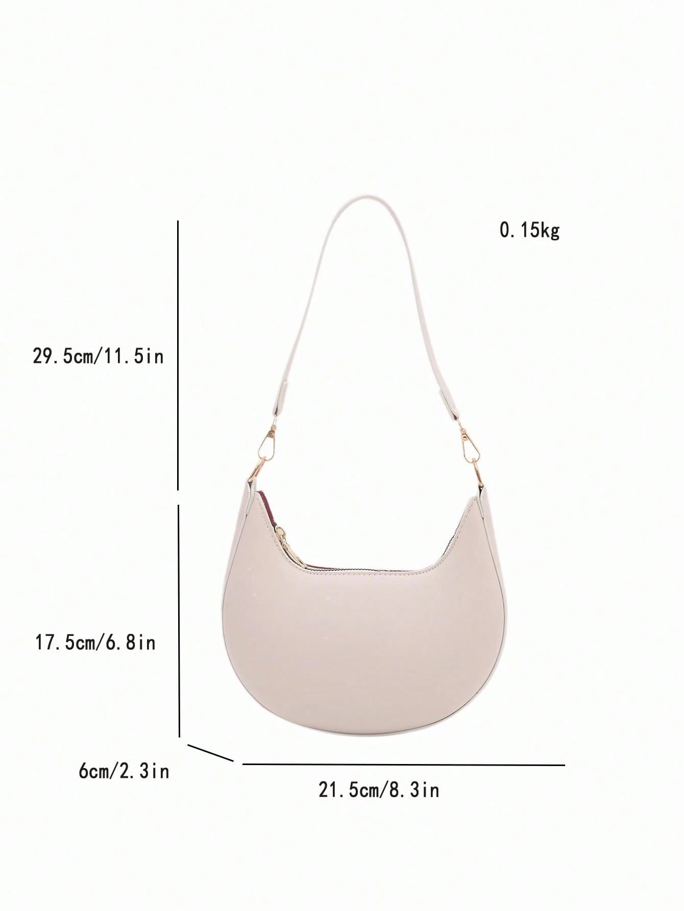 1pc PU Solid Color Zipper Crescent Underarm Bag, Fashionable Retro Shoulder Bag, Suitable For Office Ladies, Versatile Use, Cream Bag