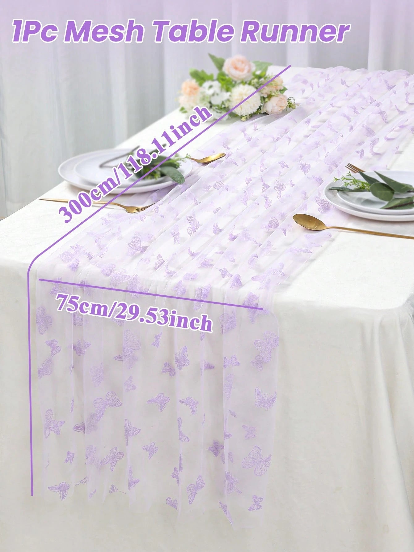 1pc Purple Butterfly Baby Shower Table Cloth, Dreamy Butterfly Mesh Table Runner, Suitable For 1st Birthday Gender Reveal Party, Family Event Decoration, Baby Shower Decor, Girl Baby Shower Decor, Gen