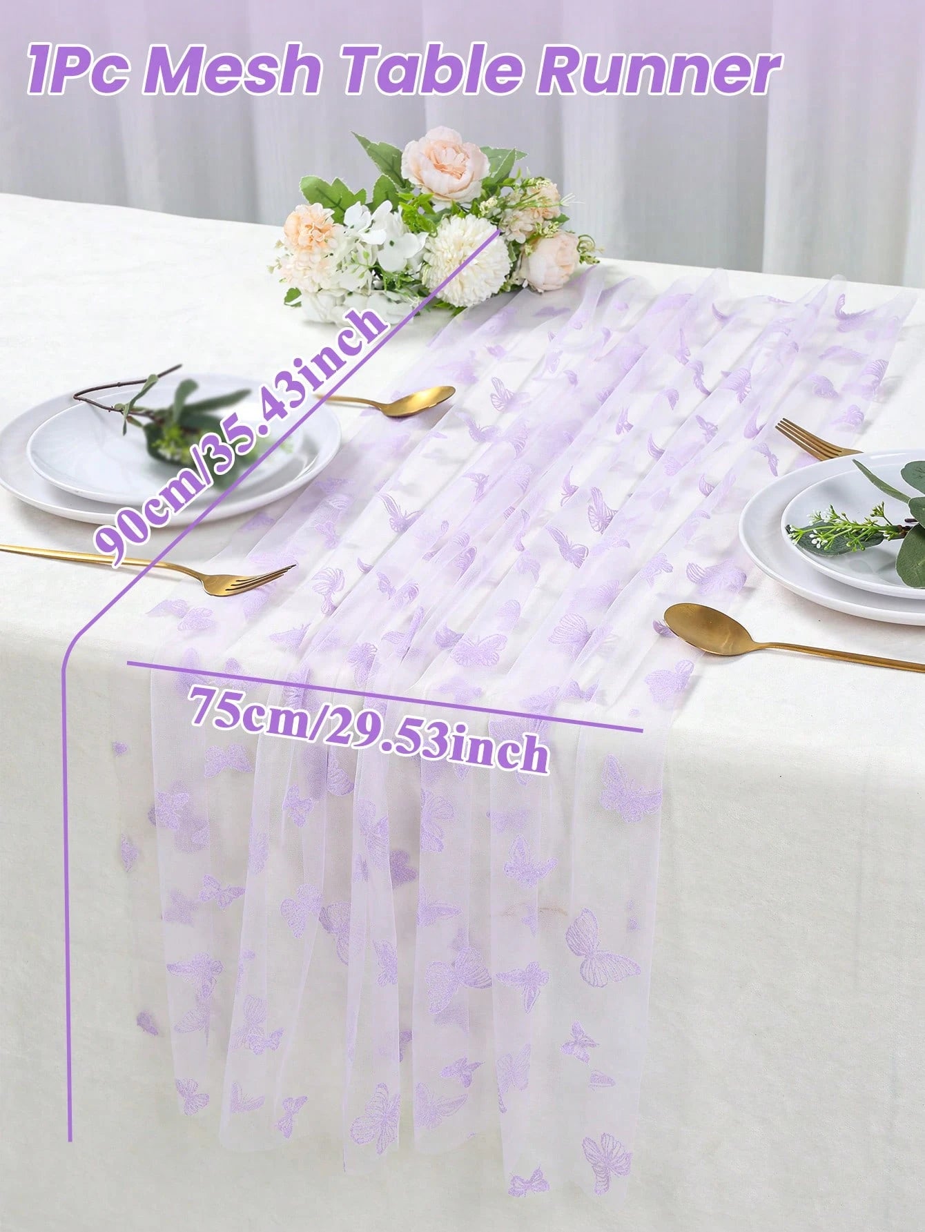 1pc Purple Butterfly Baby Shower Table Cloth, Dreamy Butterfly Mesh Table Runner, Suitable For 1st Birthday Gender Reveal Party, Family Event Decoration, Baby Shower Decor, Girl Baby Shower Decor, Gen