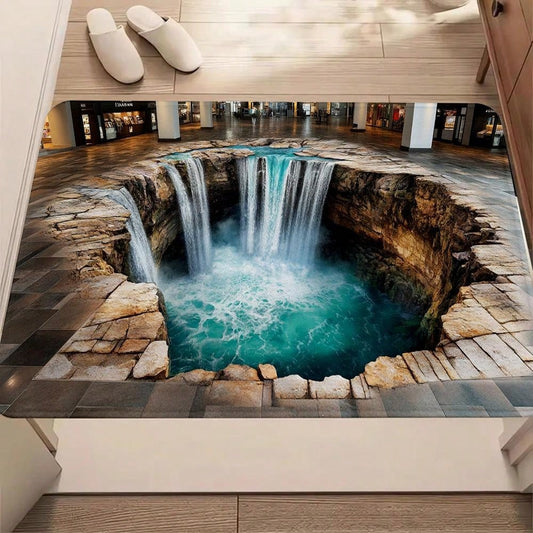 1pc Realistic 2D/3D Optical Illusion Black Hole Crack Floor Mat- Illusion 3D Cave Effect, Durable Easy-Clean Suitable For Indoor/Outdoor Use, Modern Optical Illusion For Home Entrance, Bedroom- Low