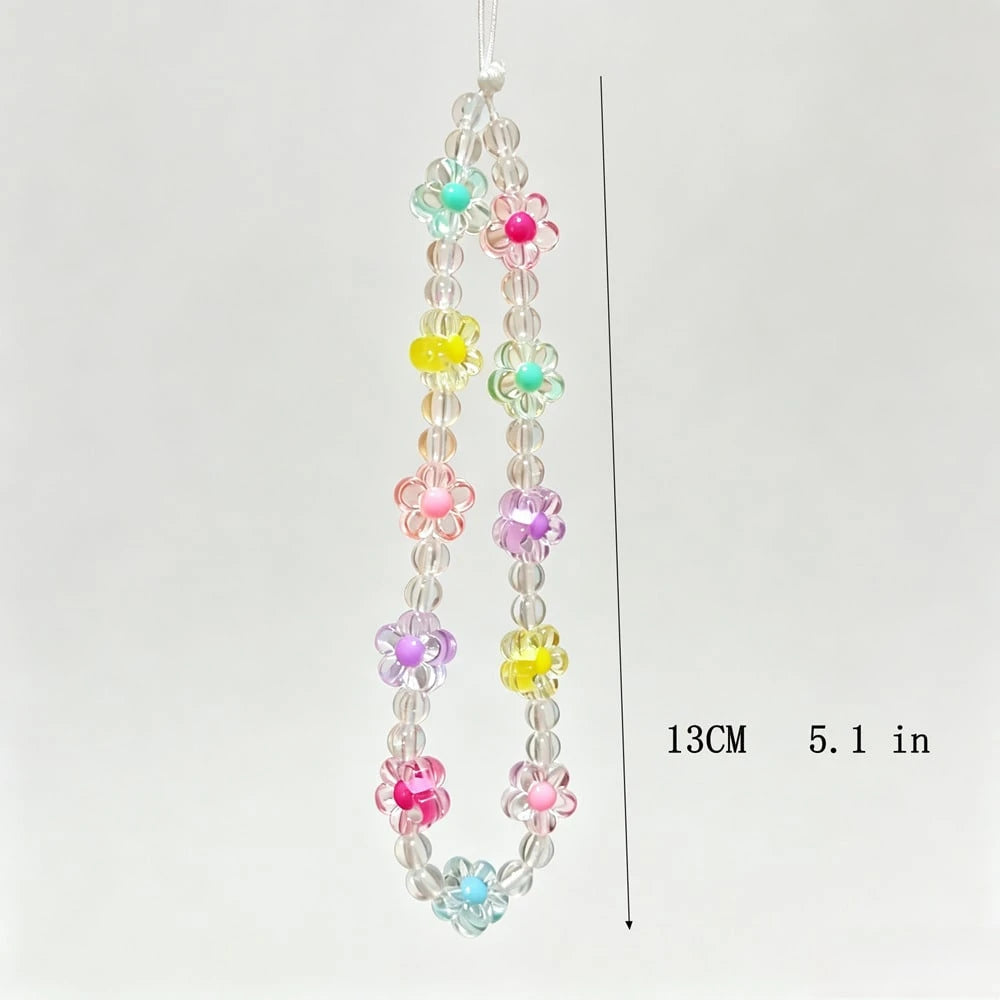 1pc Refreshing & Sweet Pearl Colorful Flower DIY Phone Lanyard, Short Wrist Strap Anti-Lost Phone Charm, Camera Hanging Accessory