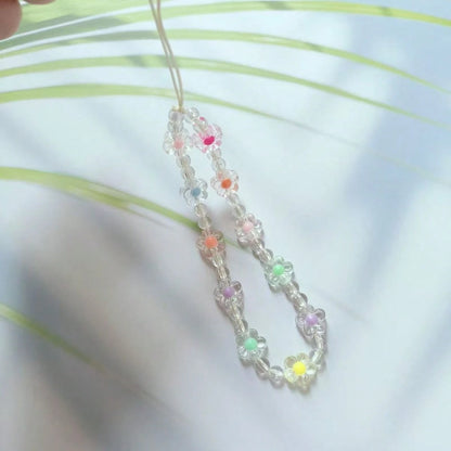 1pc Refreshing & Sweet Pearl Colorful Flower DIY Phone Lanyard, Short Wrist Strap Anti-Lost Phone Charm, Camera Hanging Accessory