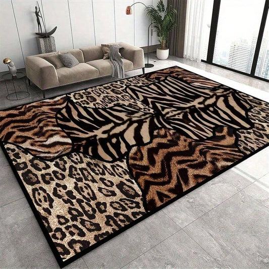 1pc Retro Modern Abstract Animal Print Zebra & Leopard Design Area Rugs For Living Room, Floor Carpet For Bedroom, Carpets Home Decor Rugs, Homestay Hotel, Non-Slip Machine Washable Carpet, Home Decor