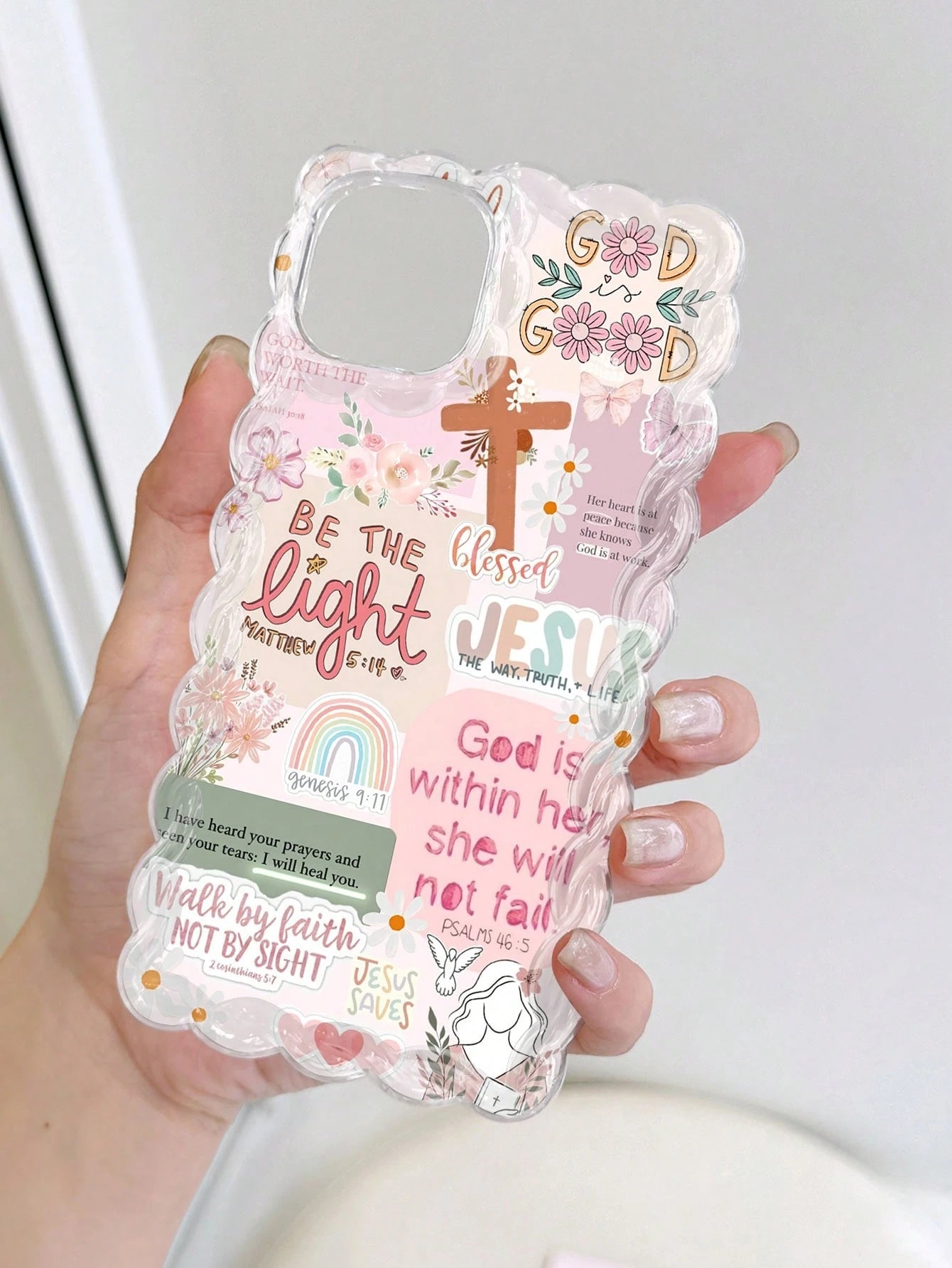 1pc Retro Newspaper Collage Religious Jesus, God, Floral, Smile Pattern Wavy Frame Silicone Anti-Drop Clear Phone Case Compatible With IPhone 11/12/13/14/15 Pro Max