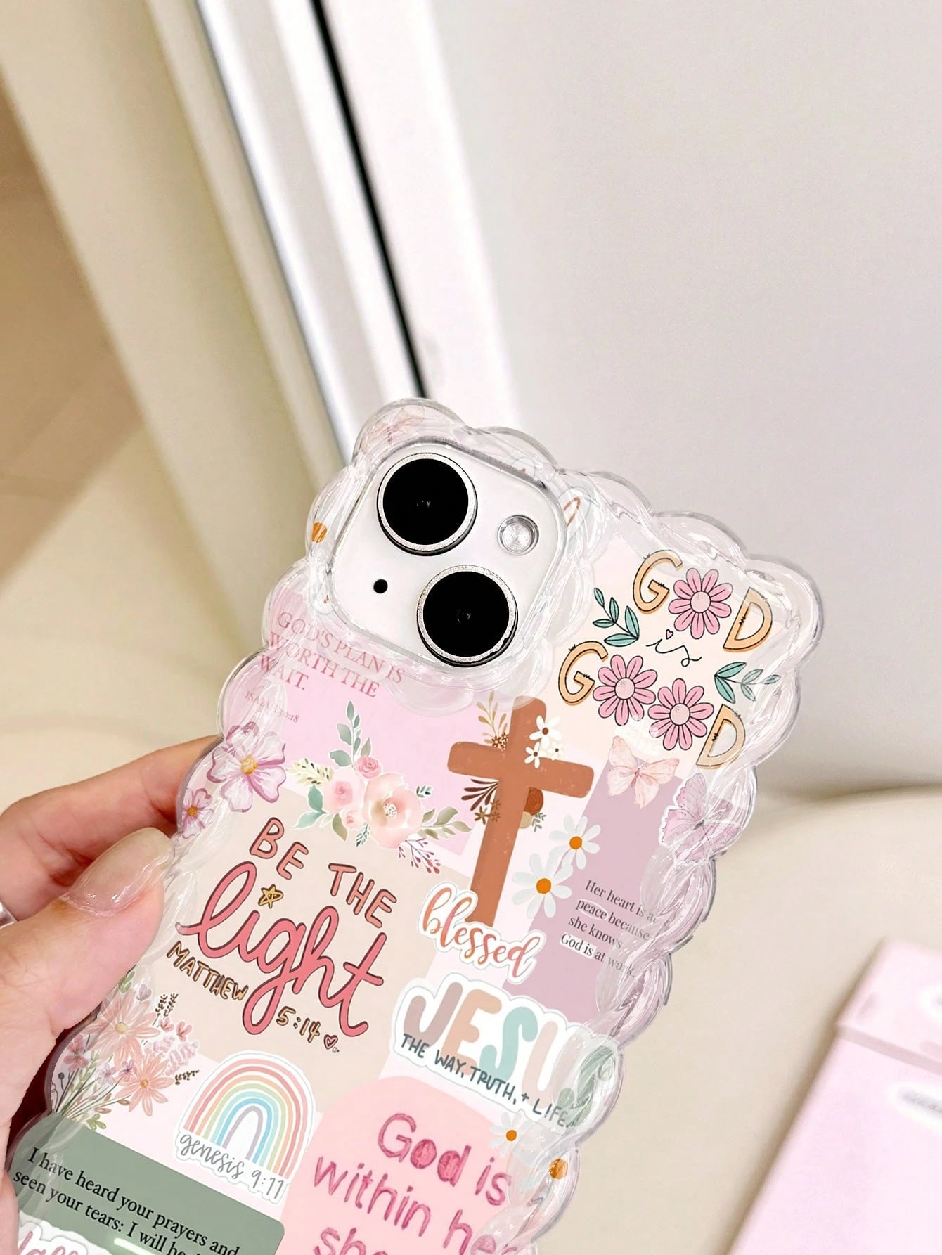 1pc Retro Newspaper Collage Religious Jesus, God, Floral, Smile Pattern Wavy Frame Silicone Anti-Drop Clear Phone Case Compatible With IPhone 11/12/13/14/15 Pro Max