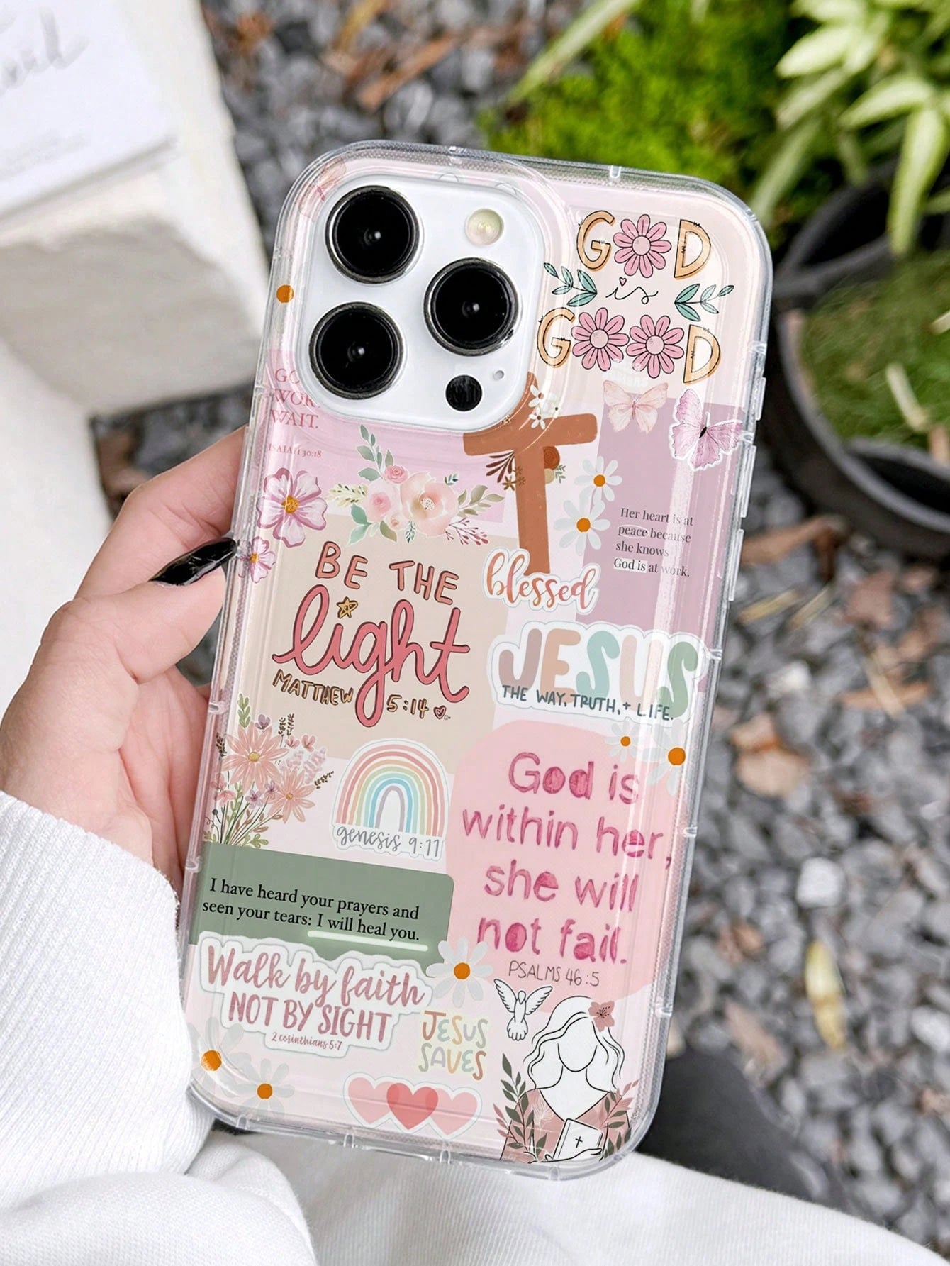 1pc Retro Newspaper Collage Religious Jesus, God, Floral, Smile Pattern Wavy Frame Silicone Anti-Drop Clear Phone Case Compatible With IPhone 11/12/13/14/15 Pro Max