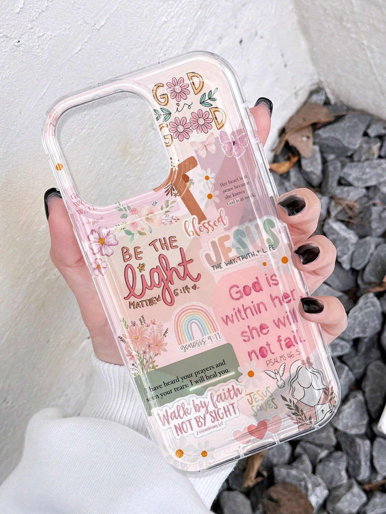 1pc Retro Newspaper Collage Religious Jesus, God, Floral, Smile Pattern Wavy Frame Silicone Anti-Drop Clear Phone Case Compatible With IPhone 11/12/13/14/15 Pro Max