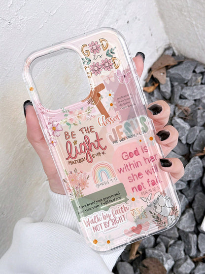1pc Retro Newspaper Collage Religious Jesus, God, Floral, Smile Pattern Wavy Frame Silicone Anti-Drop Clear Phone Case Compatible With IPhone 11/12/13/14/15 Pro Max